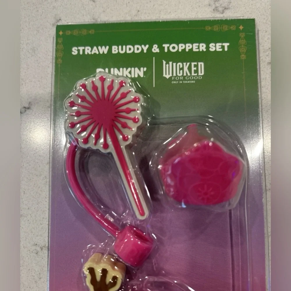 Dunkin Donuts Wicked Straw Buddy & Topper Set - Pink, Gold, Black NIB In Hand